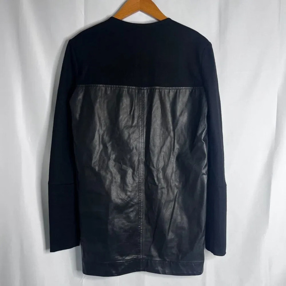 Helmut Lang Black Vneck Cow Leather & Wool Long Sleeve Tunic Top Size Small - Picture 3 of 12
